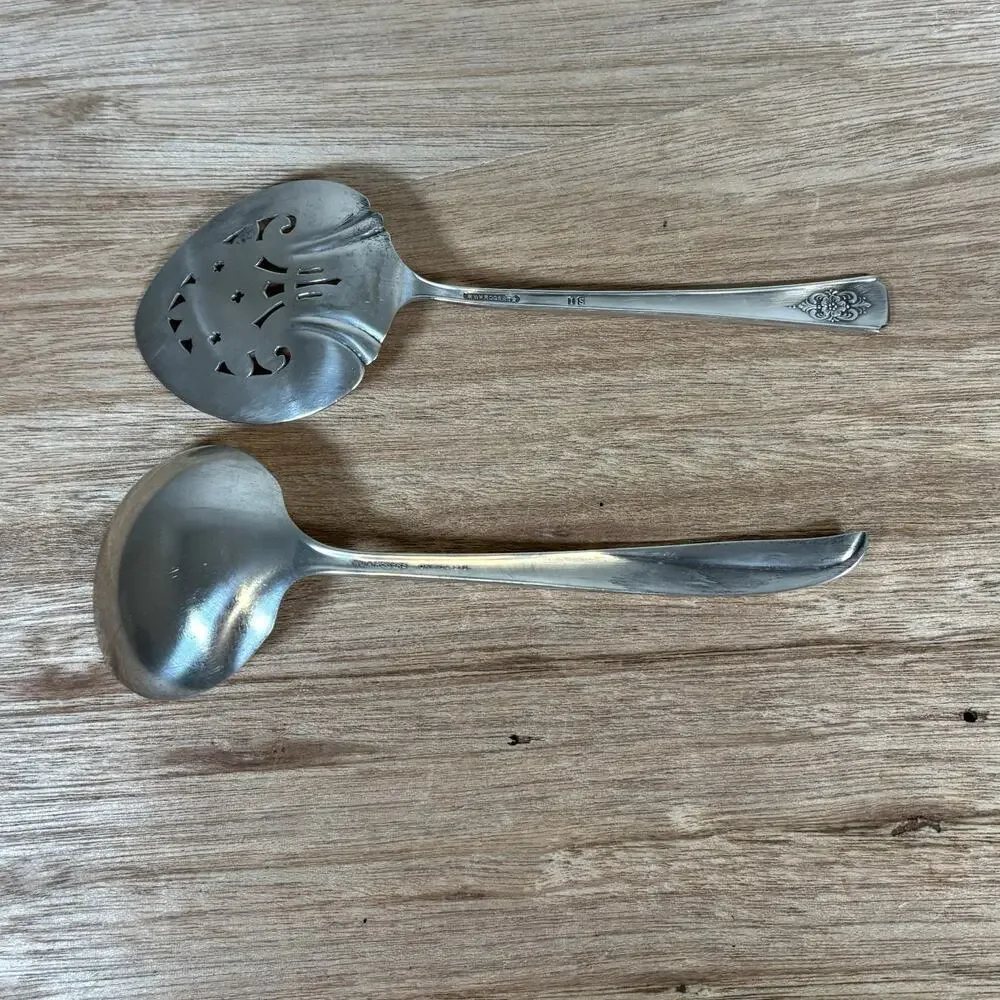 Silver Plated‎ Serving Spoon WM Rogers Set: Mountain Rose Pattern & Gravy Spoon